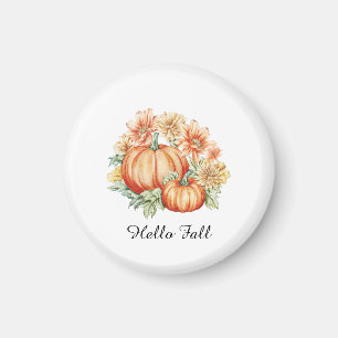 Hello Fall Pumpkins and Flowers Autumn Decor Magnet