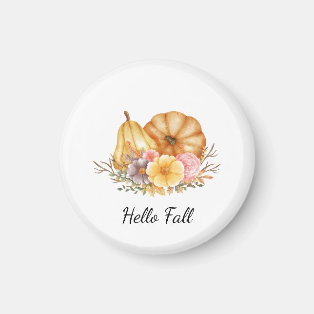 Hello Fall Pumpkins and Flowers – Cosy Autumn Magnet (Front)