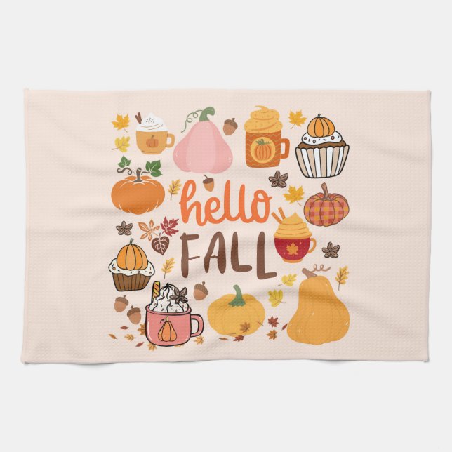   Hello Fall Pumpkins Tea Towel (Horizontal)