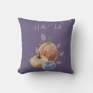 Hello Fall Purple Pumpkin Throw Pillow