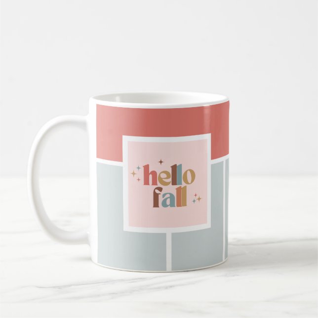 Hello Fall Retro Typography Striped Coffee Mug (Left)