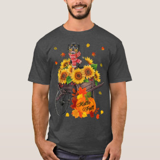 Hello Fall Rottweiler Dog In Sunflowers Leaves Aut T-Shirt