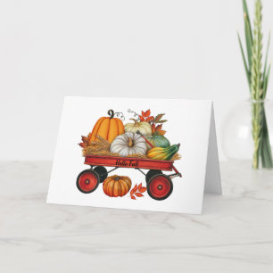 Hello Fall Rustic Country Wagon with Pumpkins  Card