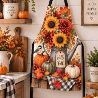 Hello Fall Rustic Sunflower Pumpkin Autumn Harvest Apron