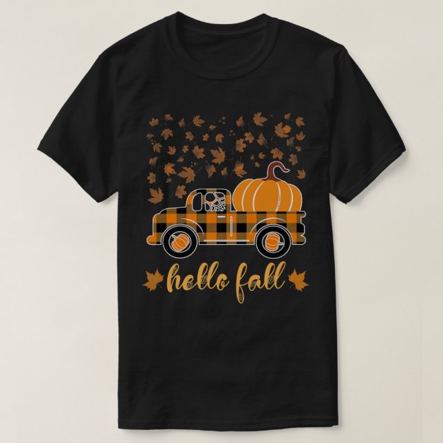 Hello Fall Shirt Funny Halloween Pumpkin Buffalo P (Design Front)