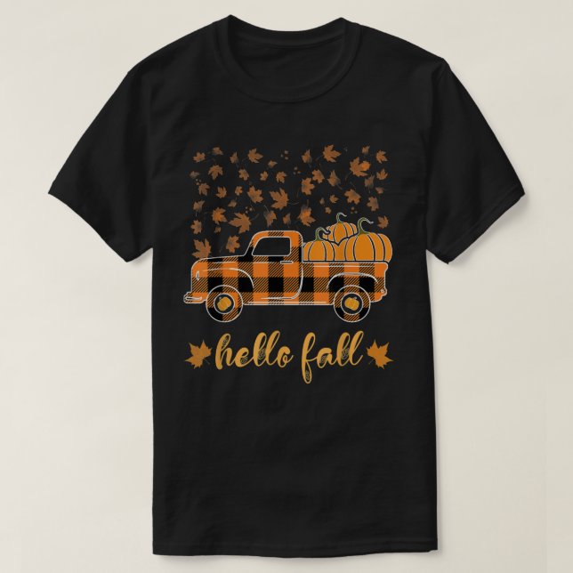 Hello Fall Shirt Funny Halloween Pumpkin Buffalo P (Design Front)