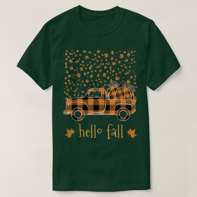 Hello Fall Shirt Funny Halloween Pumpkin Buffalo P (Design Front)