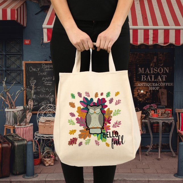 Hello Fall Sleeping Owl Animal Design Tote Bag (Creator Uploaded)