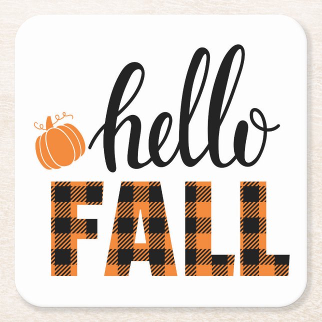 Hello Fall Square Paper Coaster (Front)