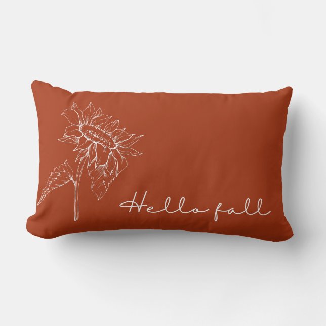 Hello Fall Sunflower Rust Orange Autumn Lumbar Cushion (Front)