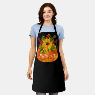 Hello Fall Sunflowers Pumpkin Autumn Rustic Apron