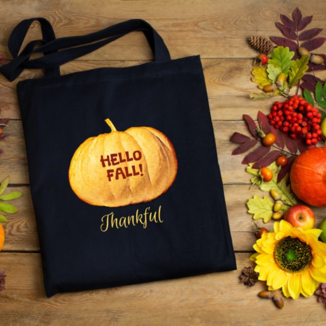 Hello FALL Thankful Autumn Pumpkin Carry Tote Bag (Creator Uploaded)