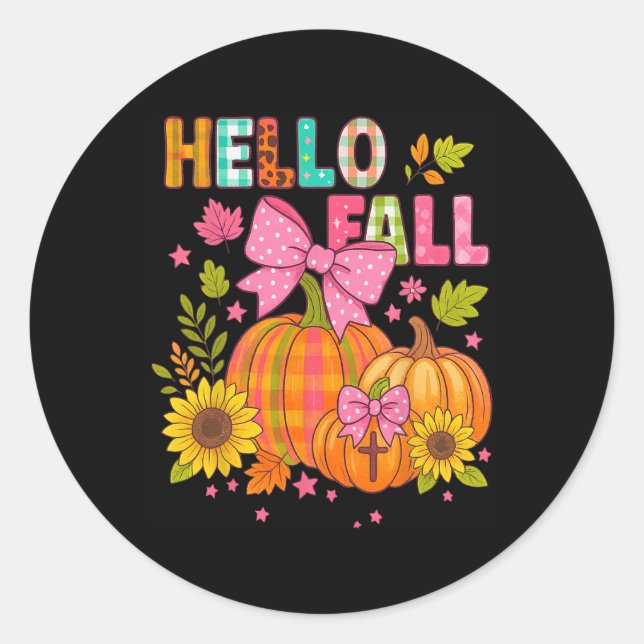 Hello Fall Thanksgiving Coquette Boho Floral Fall  Classic Round Sticker (Front)