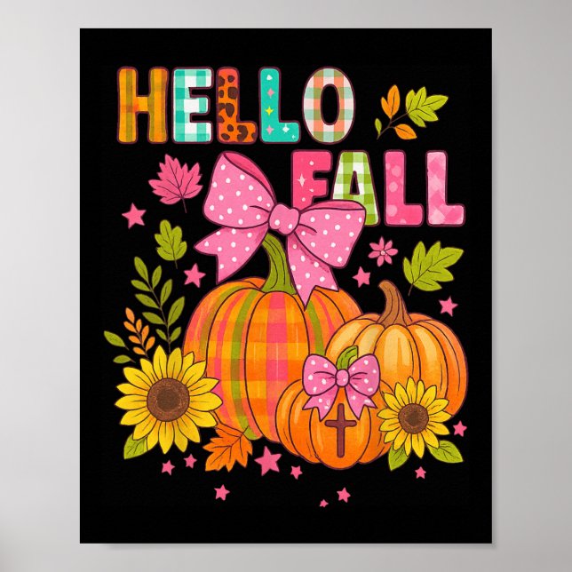 Hello Fall Thanksgiving Coquette Boho Floral Fall  Poster (Front)