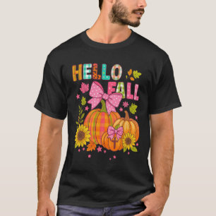 Hello Fall Thanksgiving Coquette Boho Floral Fall T-Shirt