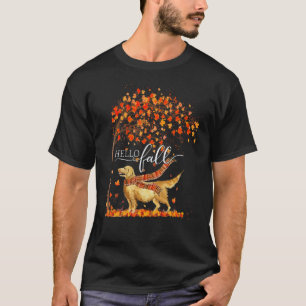 Hello Fall Tree Thanksgiving Dog Golden Retriever T-Shirt