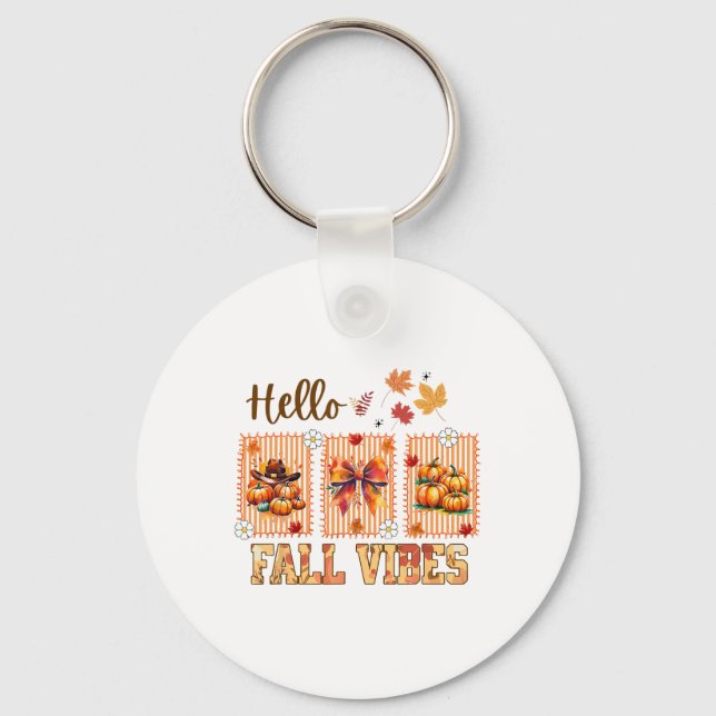 Hello Fall Vibes Coquette Bow Pumpkin Spice Thanks Key Ring (Front)