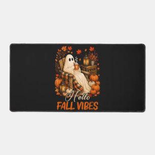 Hello Fall Vibes Ghost Cute Autumn Pumpkin Desk Mat