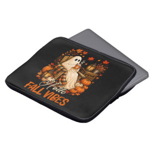 Hello Fall Vibes Ghost Cute Autumn Pumpkin Laptop Sleeve