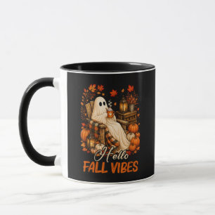 Hello Fall Vibes Ghost Cute Autumn Pumpkin Mug