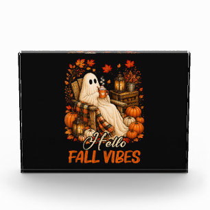 Hello Fall Vibes Ghost Cute Autumn Pumpkin Photo Block