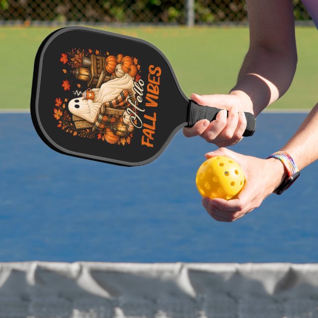 Hello Fall Vibes Ghost Cute Autumn Pumpkin Pickleball Paddle (Insitu)