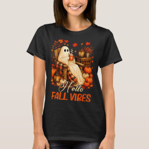 Hello fall vibes ghost cute autumn pumpkin spooky T-Shirt