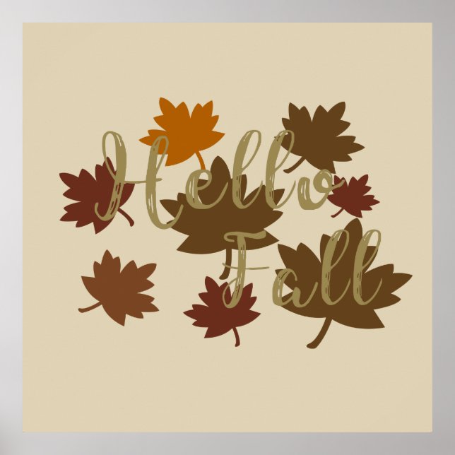 Hello Fall watercolor Autumn leaves october Poster (Front)