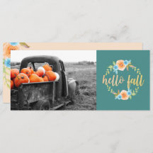 Hello Fall Watercolor Photo Greeting Card