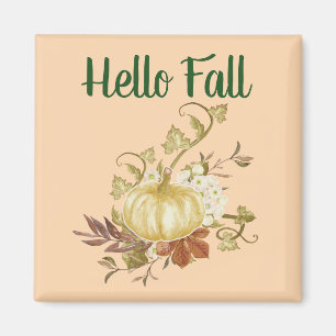 Hello Fall Watercolor Pumpkin Kitchen Magnet