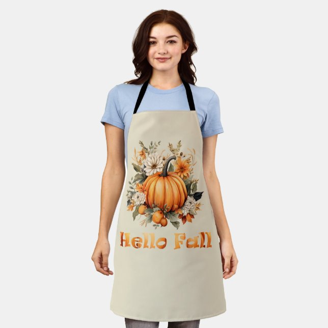 Hello Fall watercolor wildflowers autumn leaves Apron (Worn)
