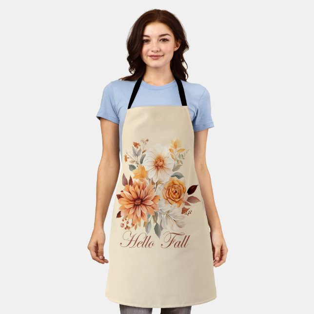 Hello fall Watercolor wildflowers leaves autumn Apron (Worn)