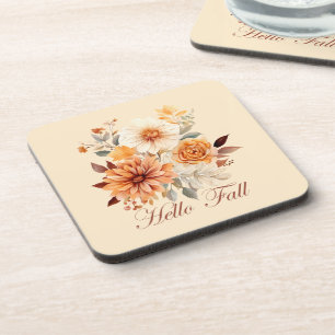 Hello fall Watercolor wildflowers leaves autumn Coaster