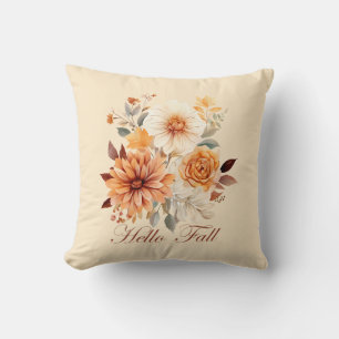 Hello fall Watercolor wildflowers leaves autumn Cushion