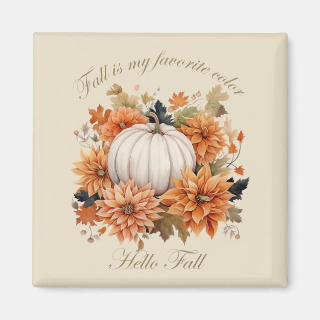Hello fall Watercolor wildflowers leaves autumn Magnet (Front)