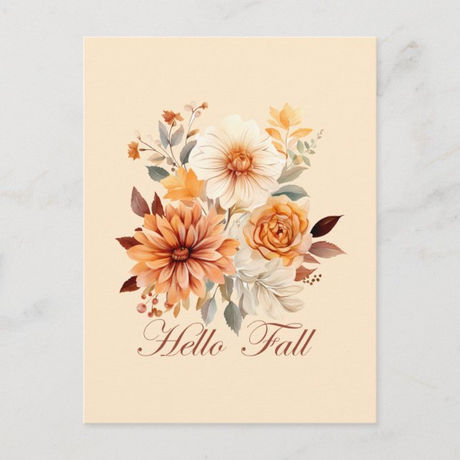 Hello fall Watercolor wildflowers leaves autumn Postcard (Front)