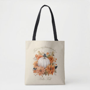 Hello fall watercolor wildflowers leaves autumn tote bag