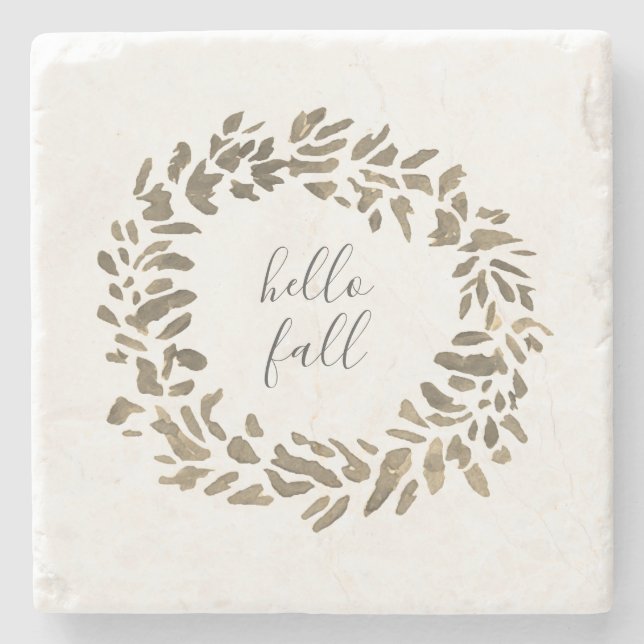 Hello Fall Welcome Wreath Autumn Decor Stone Coaster (Front)