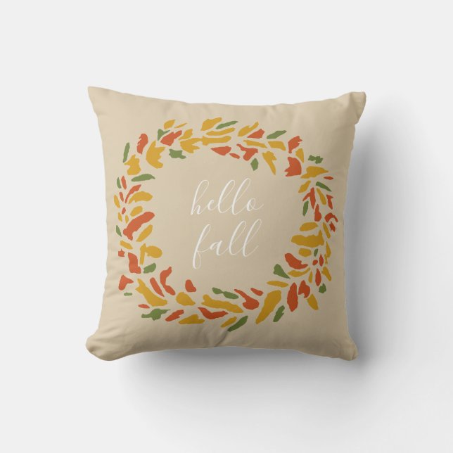 Hello Fall Welcome Wreath Throw Pillow (Front)