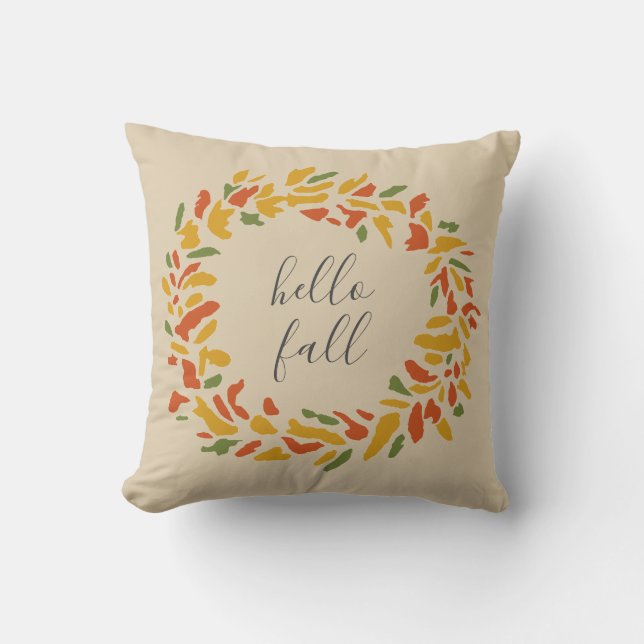 Hello Fall Welcome Wreath Throw Pillow (Front)