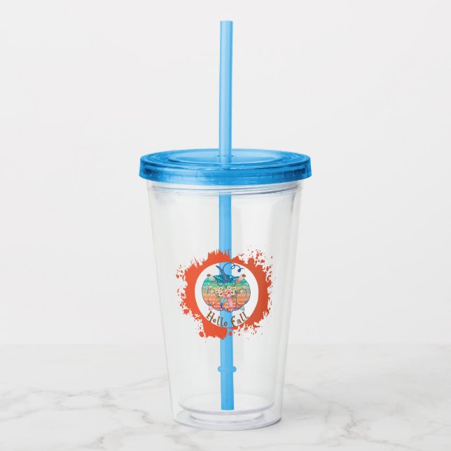 Hello Fall - Whimsical Pumpkin Design Acrylic Tumbler (Front)