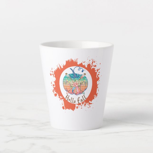 Hello Fall - Whimsical Pumpkin Design Latte Mug (Front)