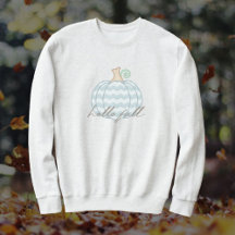 Hello Fall - White + Blue Chevron Autumn Pumpkin