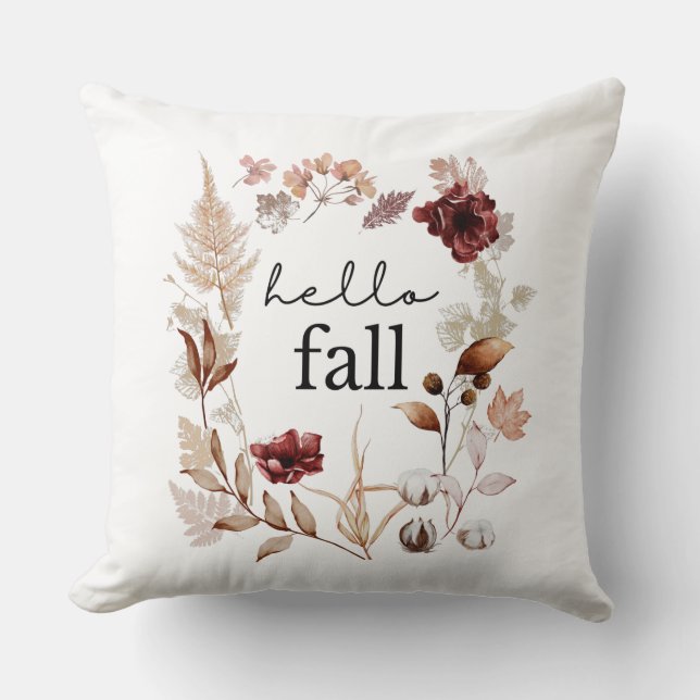 Hello Fall Wildflower and Autumn Leaves  Cushion (Front)