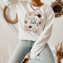 Hello Fall Wildflower and Autumn Leaves Sweatshirt