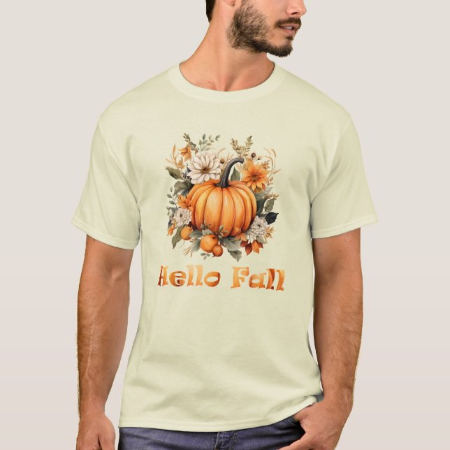 Hello Fall wildflowers and leaves T-Shirt (Front)