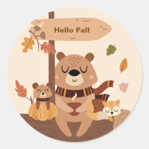 Hello Fall – Woodland Animals Autumn  Classic Round Sticker