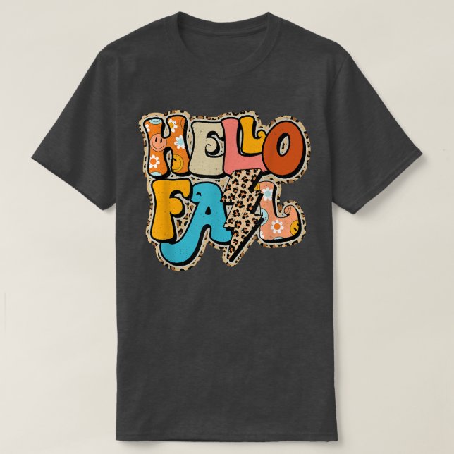 Hello FallAutumn Leopard Bolt Lightning Pumpkin Sp T-Shirt (Design Front)