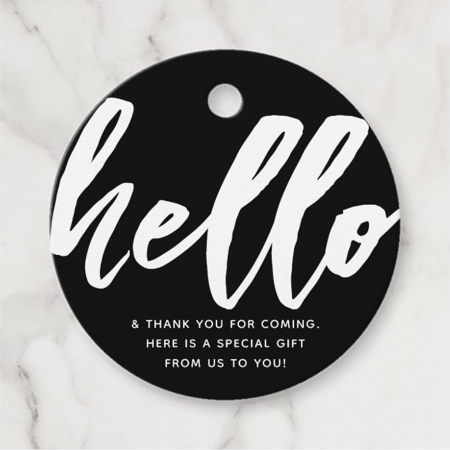 Hello | Fancy Script Favour Tags (Front)