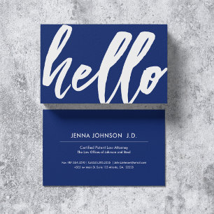Hello   Fancy Script Navy Blue Business Card